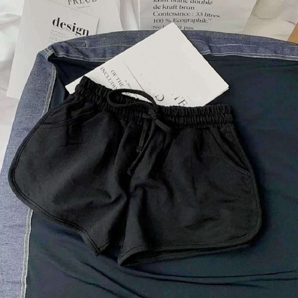 elastic pocket cotton black shorts